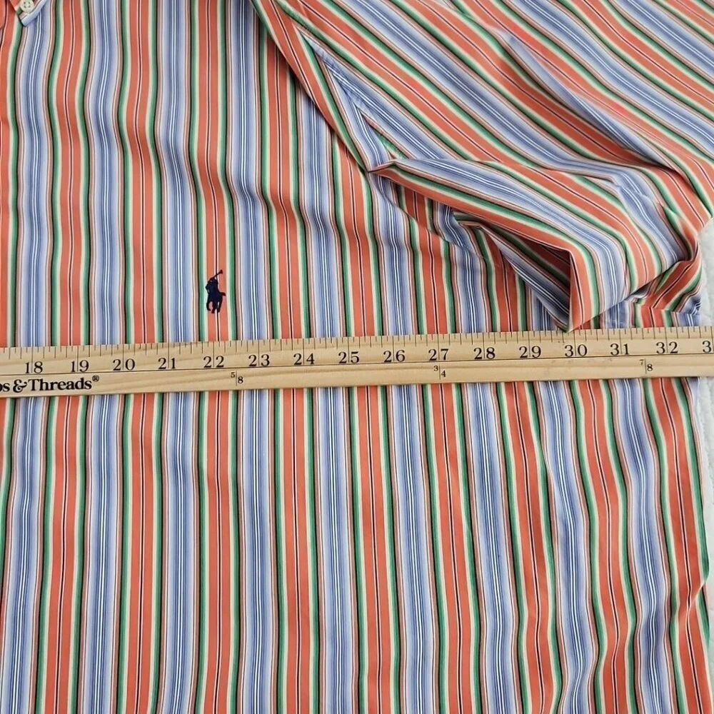 Polo Ralph Lauren Classic Fit Button‎ Down Shirt Men's 4XLT Orange Blue Stripe